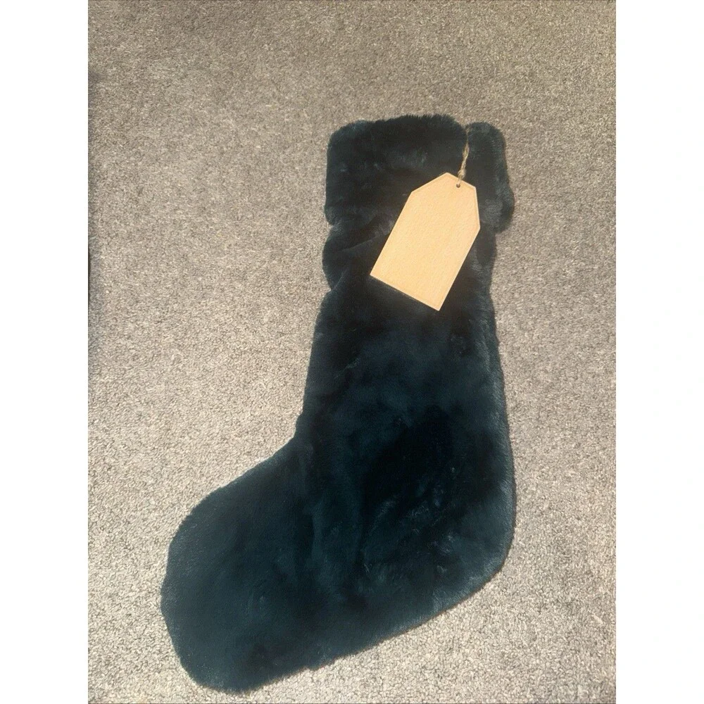 Green Martha Stewart's Christmas Stockings W/ Name Tag Faux Fur Luxury 22” Soft